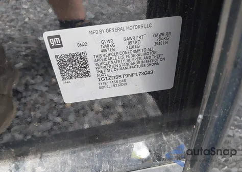 2022 Chevrolet Malibu Lt z USA, uszkodzony, nr VIN 1G1ZD5ST9NF173643